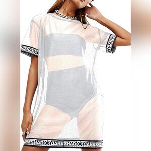 NWOT WuLun Beach Cover Up See Through Gauze Sheer Mesh T-Shirt Dress, XL